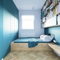 дизайн спальни в бирюзовых тонах в квартире-студии